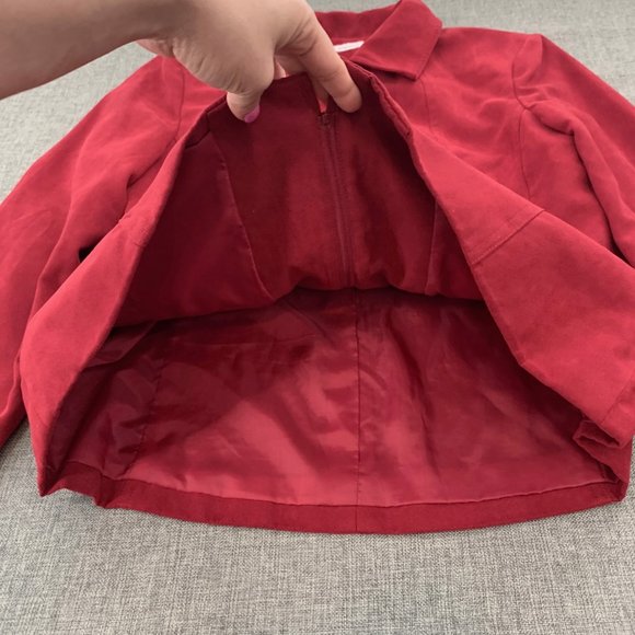 Dressbarn Red Suede Zipper Jacket Collared Pockets Large Lined Polyester Long Sl - Picture 7 of 16